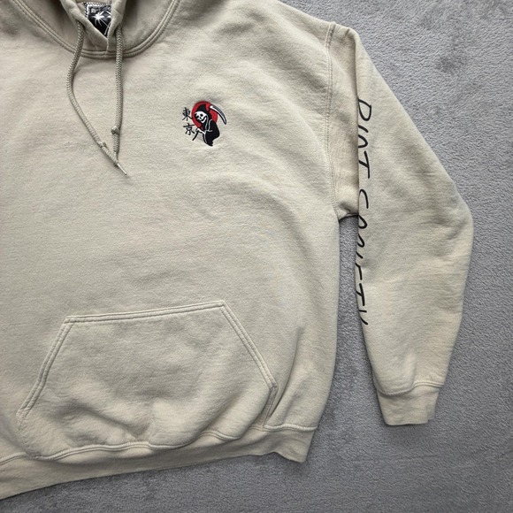 Riot Society Hoodie Mens Large Beige Fleece Sweatshirt Grim Reaper Skull Graphic - Picture 5 of 9